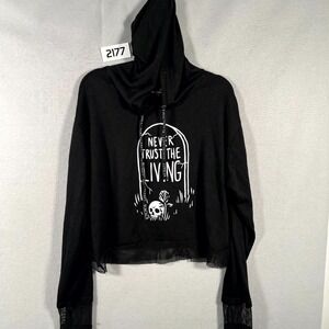 Blackcraft Cult Cropped Hoodie Womens XL Never Trust The Living Mesh Trim Grunge